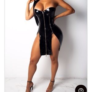 Zip Down Latex Mini Dress